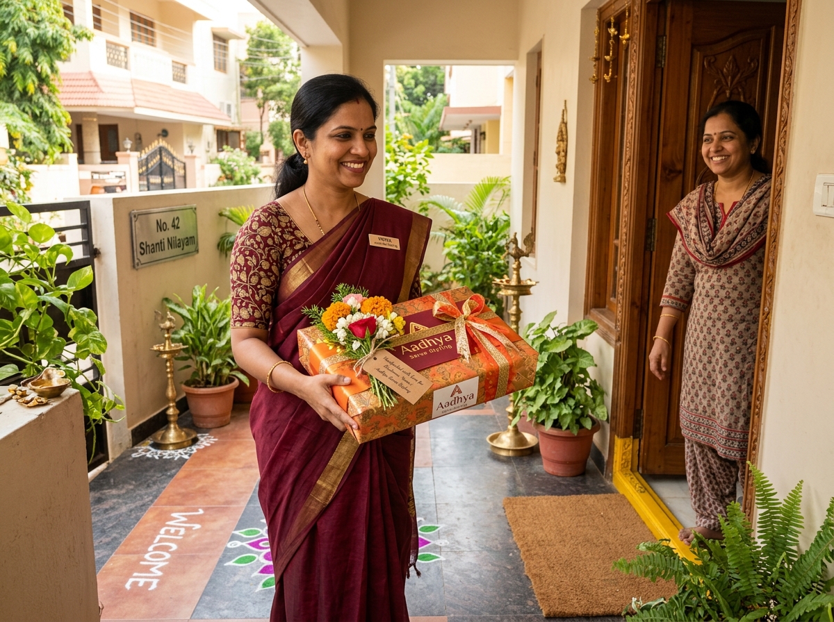 Kayal delivering pre pleated saree box